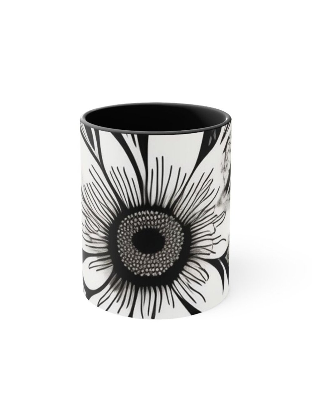 Hand Sketch Sunflower Daisy Original | Artisan Black & White Ceramic Coffee Mug